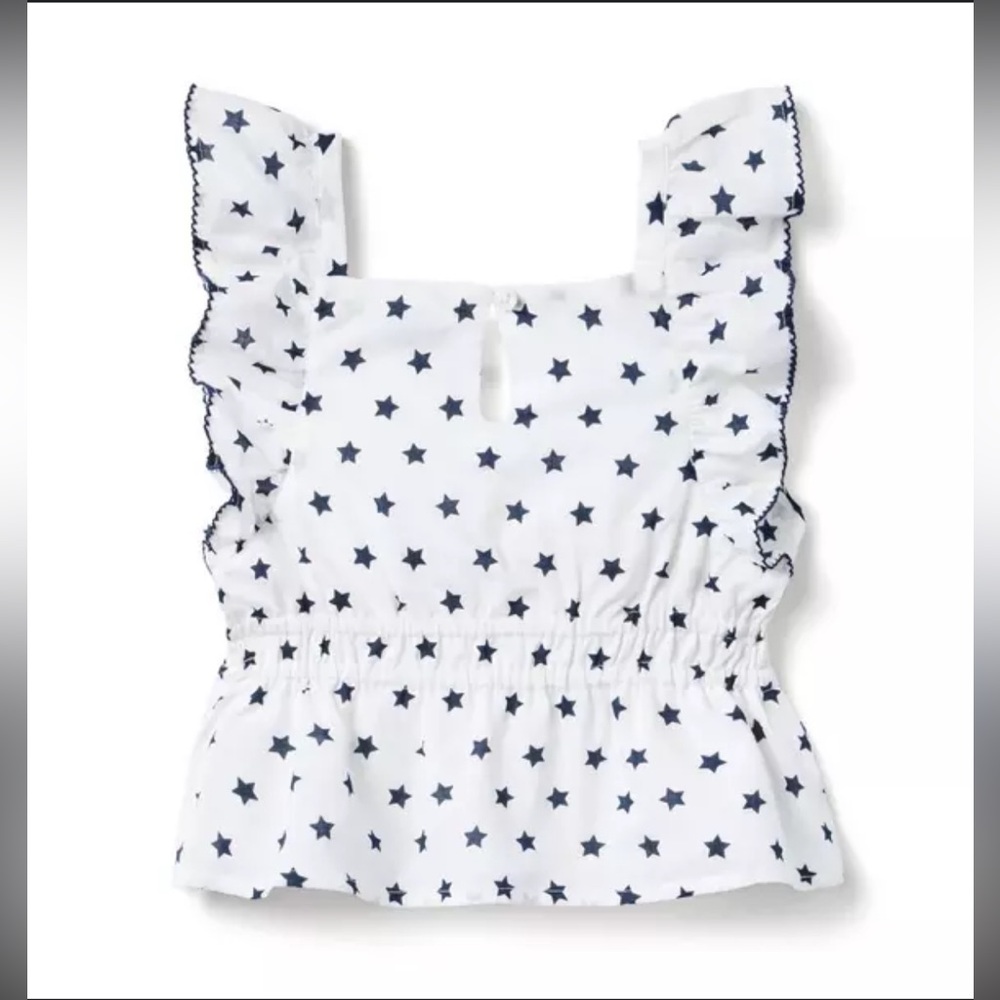 Janie and Jack White Navy Star Peplum Sleeveless Top size 6
